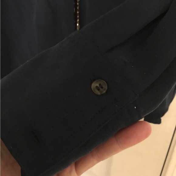 NWT Free People Off Campus Navy Blue Gold Metallic Oversized Button Front Top - Picture 7 of 16